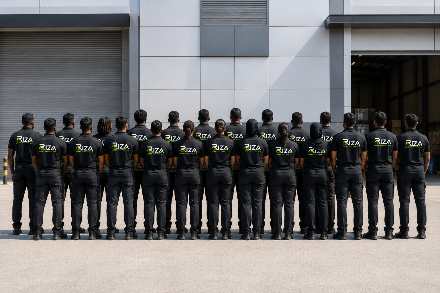 Riza Direct Services team lined up outside a facility